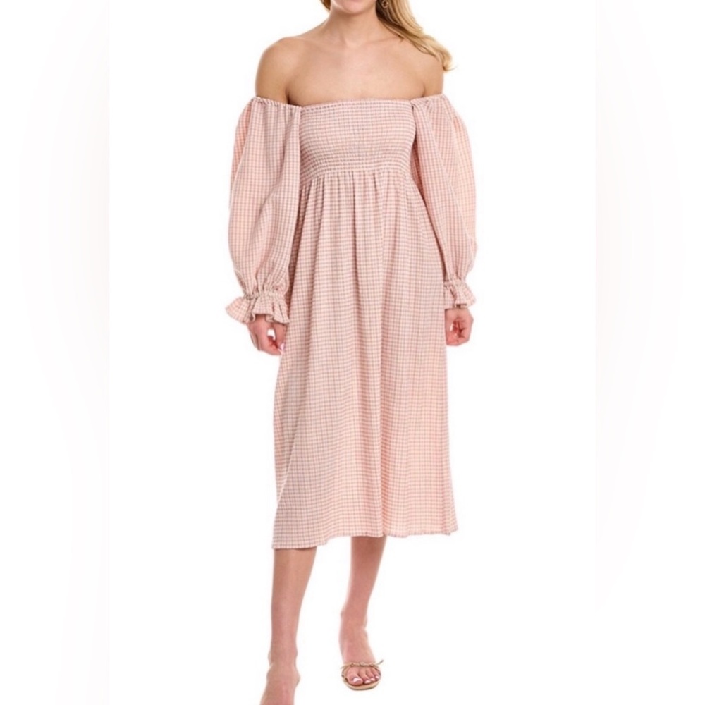 O.P.T. Athena Midi Dress Gingham Cream Mauve Size Small